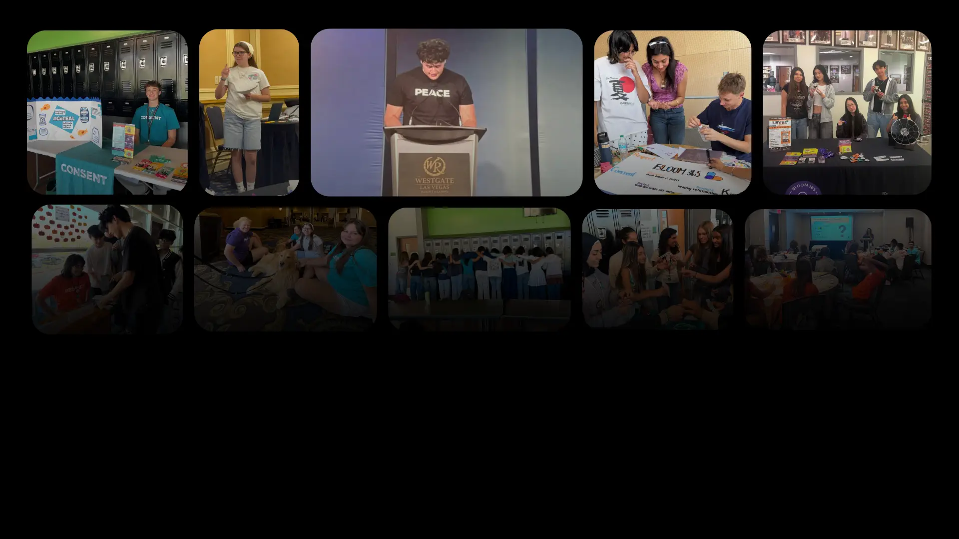 Young peer advocates tabling, speaking, and organizing at schools and events